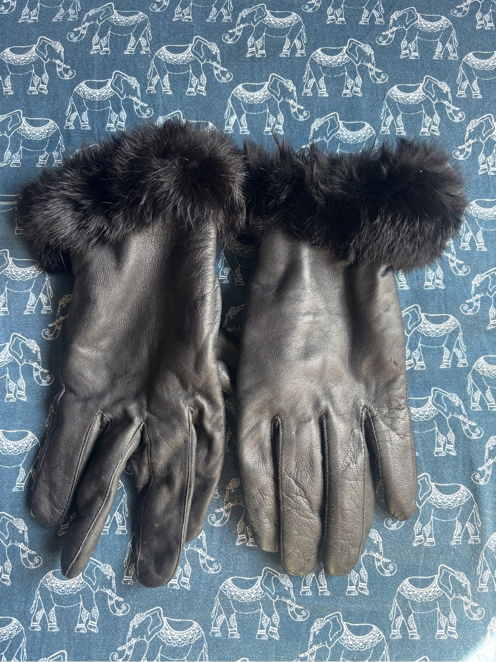 Vintage 90s Black Leather Fur Trim Gloves Thinsulate L